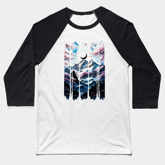 Japanese Moon Mountain Baseball T-Shirt by ArtisanEcho